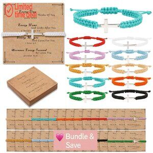 30-Piece Adjustable Cross Charm Bracelet Set with Inspirational Cards